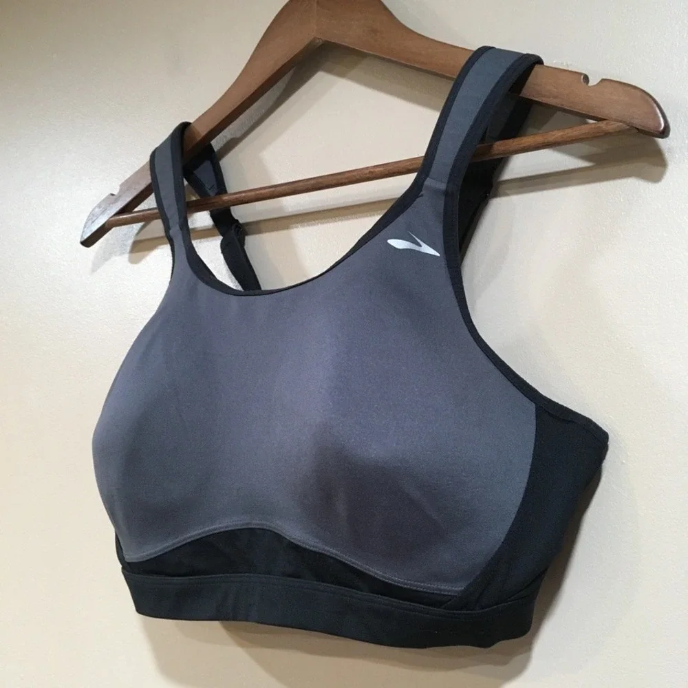 Brooks Maia High Impact Underwire Sports Bra 34E 34DD Black Gray Adjustable Run
